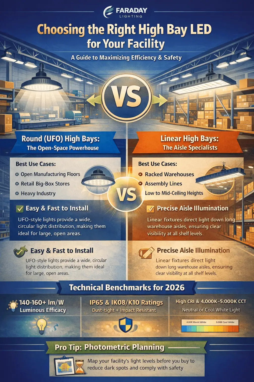 round vs linear high bay LED comparison