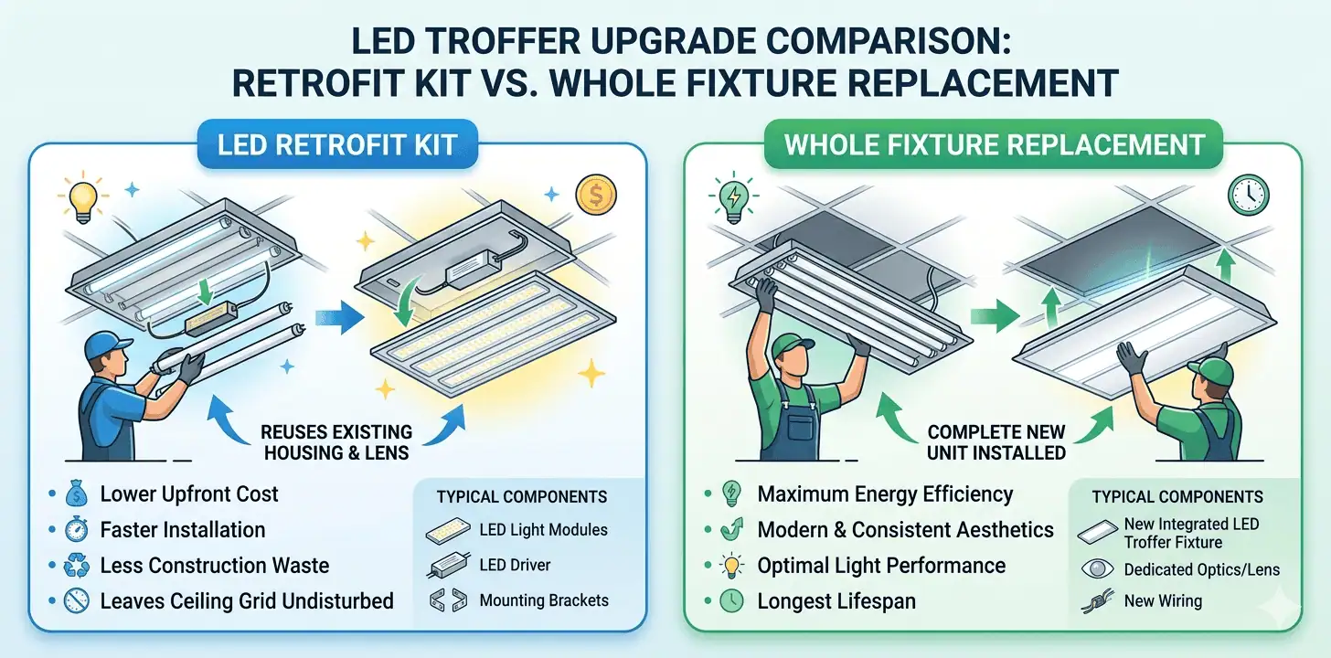 led troffer retrofit vs replacement